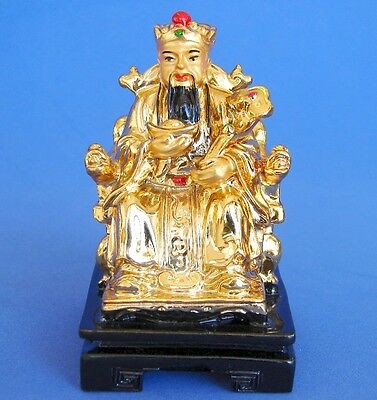 4" Golden Feng Shui God Of Wealth - Chinese Wealthy God Statue For Money Luck